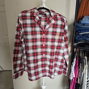 Lauren Ralph Lauren Women's Red and White Plaid Pajama Set XL Fleecy Soft